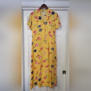 Expo Vintage 90's Yellow Floral Maxi Cottagecore Grandma Dress Women's Size 10